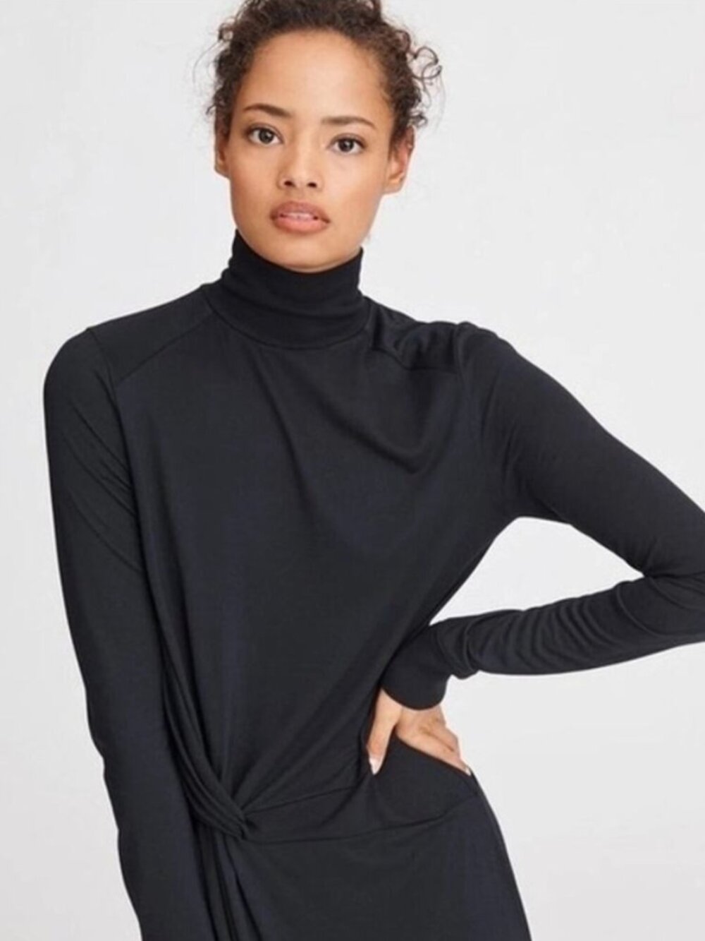 NEW Rag and Bone Shaw Draped Midi Dress Black Long Sleeve Turtleneck Size M NWT
